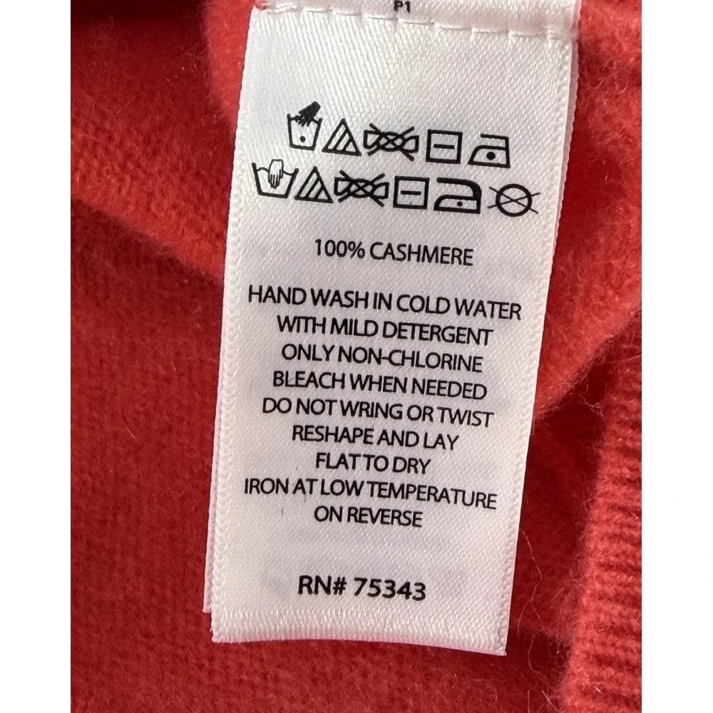 Tahari M Luxury 100% 2 Ply Cashmere Coral Sweater V Neck Long Sleeve Glamorous